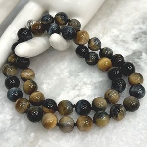 Bicolor Tiger’s Eye Beaded Sterling Silver Magnetic Clasp Necklace